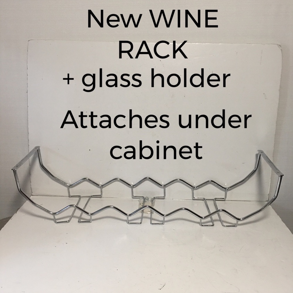 Stainless steel wine rack & glass holder attaches underneath cabinet NWOT